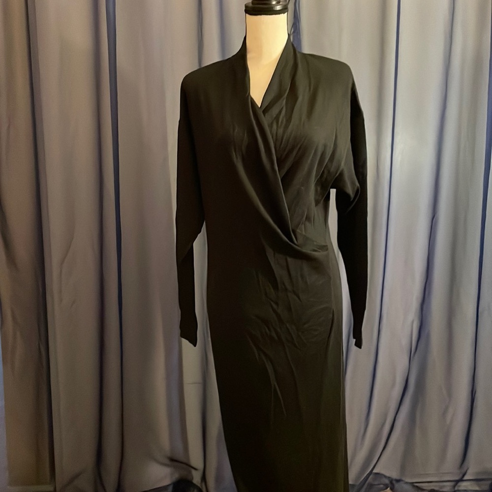 Womens Vintage Long Black Wrap Dress